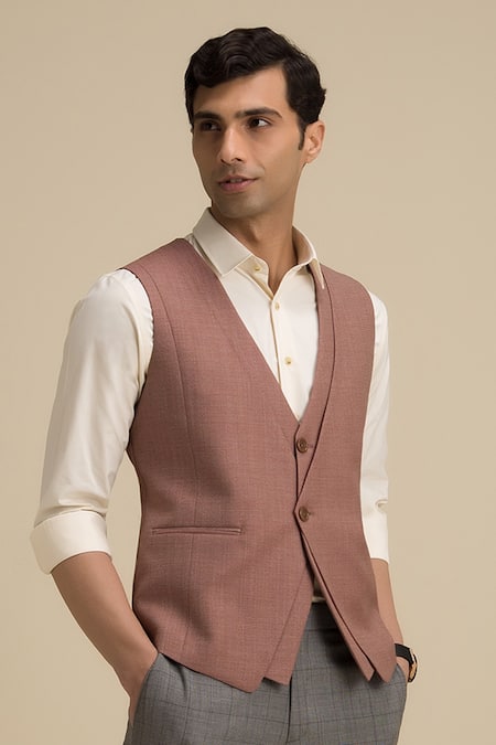 Philocaly Pink 100% Wool Layered Waistcoat 