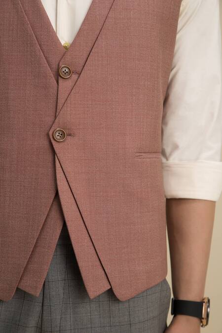 Philocaly_Pink 100% Wool Layered Waistcoat_at_Aza_Fashions