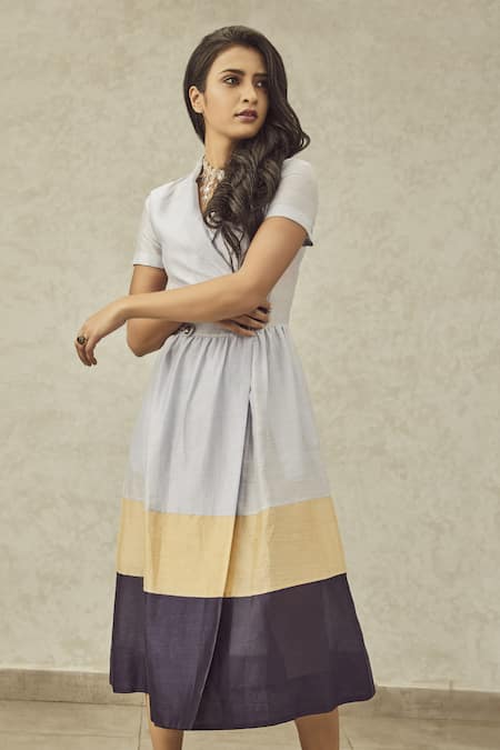 House of Three Mahru Colorblock Chanderi Dress 