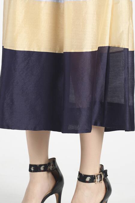 Shop House Of Three Blue Cotton Silk Chanderi Notched Lapel Mahru Colorblock Dress Online at Aza Fashions Shop_House Of Three_Blue Cotton Silk Chanderi Notched Lapel Mahru Colorblock Dress _Online_at_Aza_Fashions