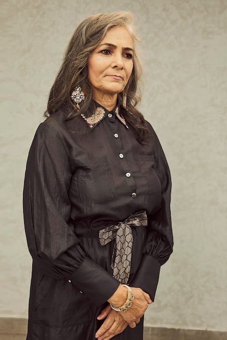 House Of Three Black Silk Shirt Collar Sayonee Tunic