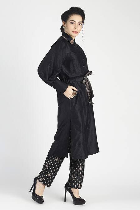 House Of Three Black Silk Shirt Collar Sayonee Tunic Online at Aza Fashions House Of Three_Black Silk Shirt Collar Sayonee Tunic _Online_at_Aza_Fashions