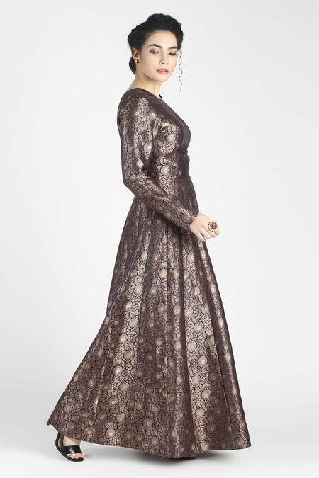 House Of Three Purple Silk Jacquard Round Adaa Anarkali Gown Online at Aza Fashions House Of Three_Purple Silk Jacquard Round Adaa Anarkali Gown _Online_at_Aza_Fashions