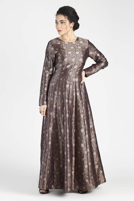 Buy House Of Three Purple Silk Jacquard Round Adaa Anarkali Gown Online at Aza Fashions Buy_House Of Three_Purple Silk Jacquard Round Adaa Anarkali Gown _Online_at_Aza_Fashions