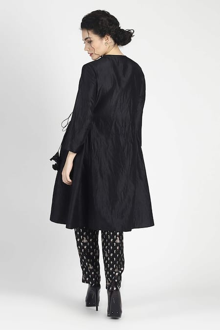 Shop House Of Three Black Silk Round Ambika Angrakha Kurta at Aza Fashions Shop_House Of Three_Black Silk Round Ambika Angrakha Kurta _at_Aza_Fashions