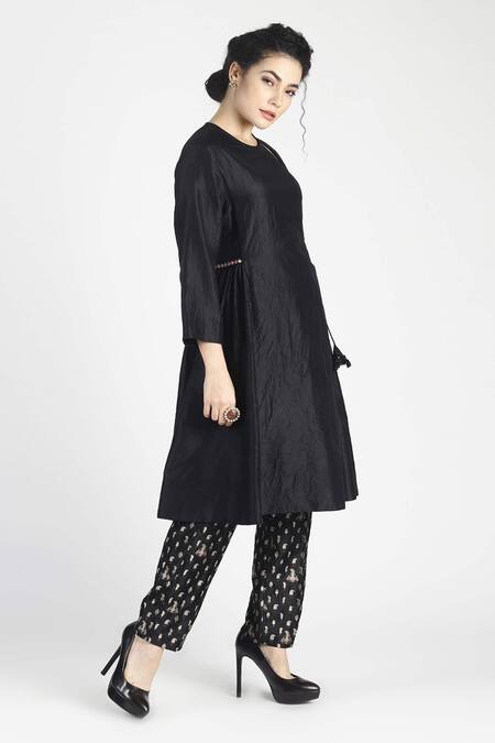 House Of Three Black Silk Round Ambika Angrakha Kurta Online at Aza Fashions House Of Three_Black Silk Round Ambika Angrakha Kurta _Online_at_Aza_Fashions