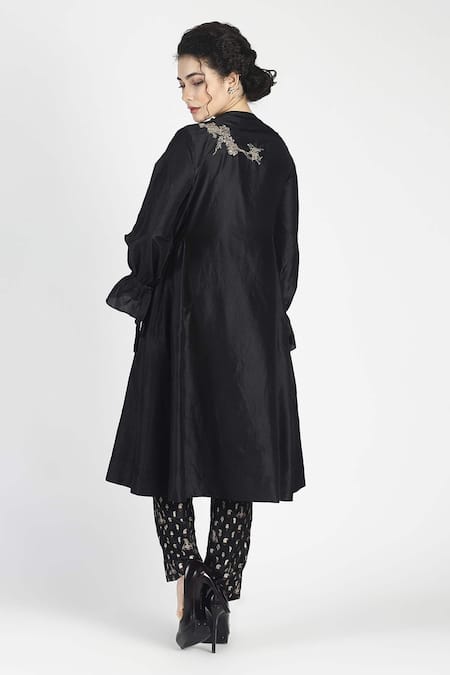 Shop House Of Three Black Silk Round Ambi Embroidered Kurta at Aza Fashions Shop_House Of Three_Black Silk Round Ambi Embroidered Kurta _at_Aza_Fashions