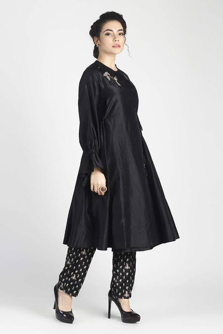 Buy House Of Three Black Silk Round Ambi Embroidered Kurta Online at Aza Fashions Buy_House Of Three_Black Silk Round Ambi Embroidered Kurta _Online_at_Aza_Fashions