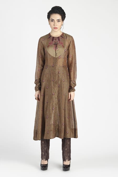 House Of Three Green Silk Round Zoon Kurta Online at Aza Fashions House Of Three_Green Silk Round Zoon Kurta _Online_at_Aza_Fashions