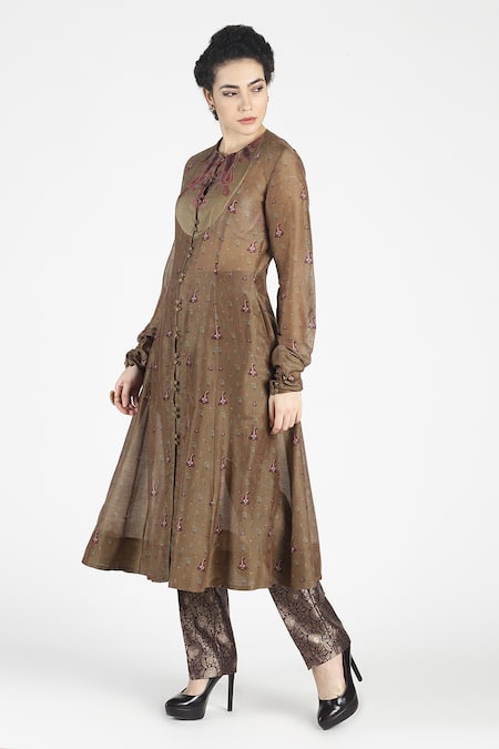Buy House Of Three Green Silk Round Zoon Kurta Online at Aza Fashions Buy_House Of Three_Green Silk Round Zoon Kurta _Online_at_Aza_Fashions