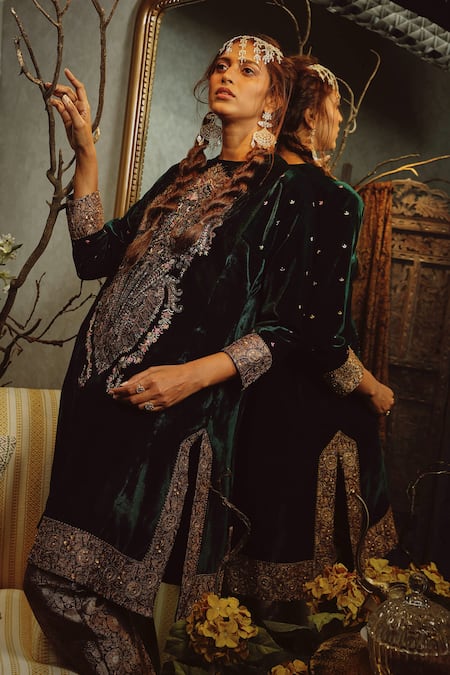 House of Three Jehan Silk Velvet Kurta 