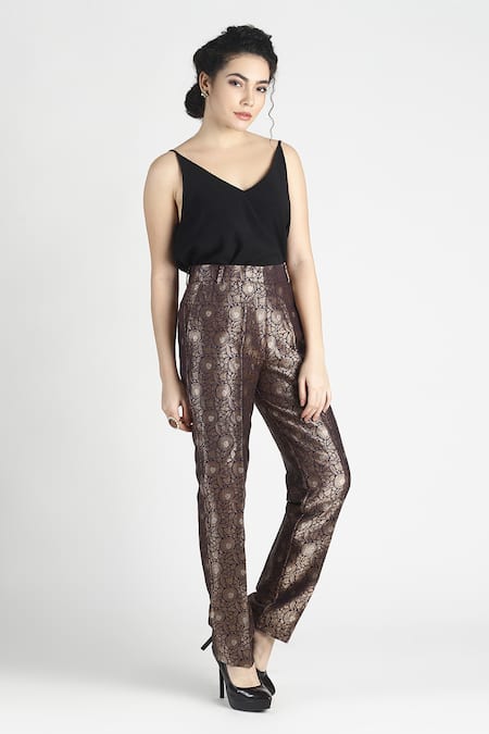 House Of Three Purple Silk Jacquard Jabeen Pant