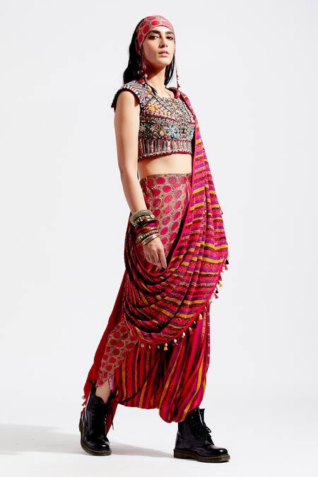 Aseem Kapoor Red Sadhavi Pre-draped Embellished Saree Online at Aza Fashions Aseem Kapoor_Red Sadhavi Pre-draped Embellished Saree_Online_at_Aza_Fashions