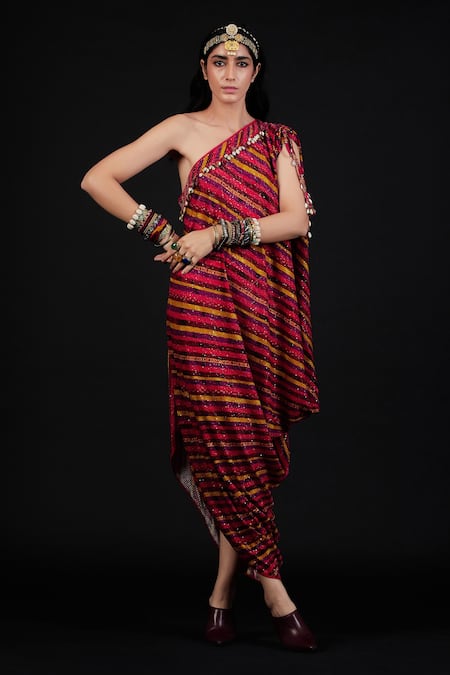 ASEEM KAPOOR Red Georgette Rasa One Shoulder Dress 
