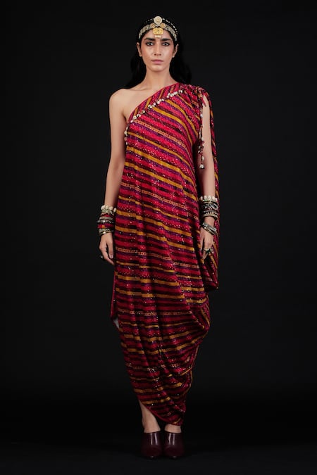 Aseem Kapoor Red Rasa One Shoulder Dress Online at Aza Fashions Aseem Kapoor_Red Rasa One Shoulder Dress_Online_at_Aza_Fashions