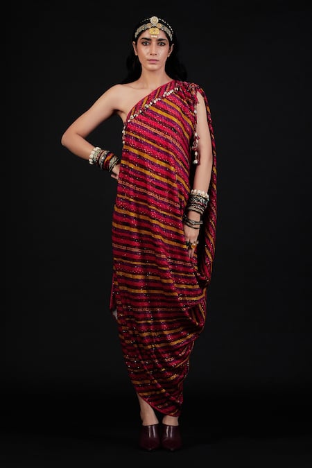 Buy Aseem Kapoor Red Rasa One Shoulder Dress Online at Aza Fashions Buy_Aseem Kapoor_Red Rasa One Shoulder Dress_Online_at_Aza_Fashions