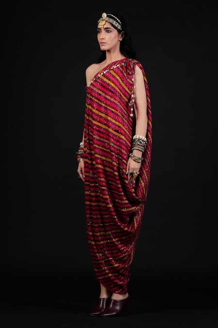 Shop Aseem Kapoor Red Rasa One Shoulder Dress Online at Aza Fashions Shop_Aseem Kapoor_Red Rasa One Shoulder Dress_Online_at_Aza_Fashions