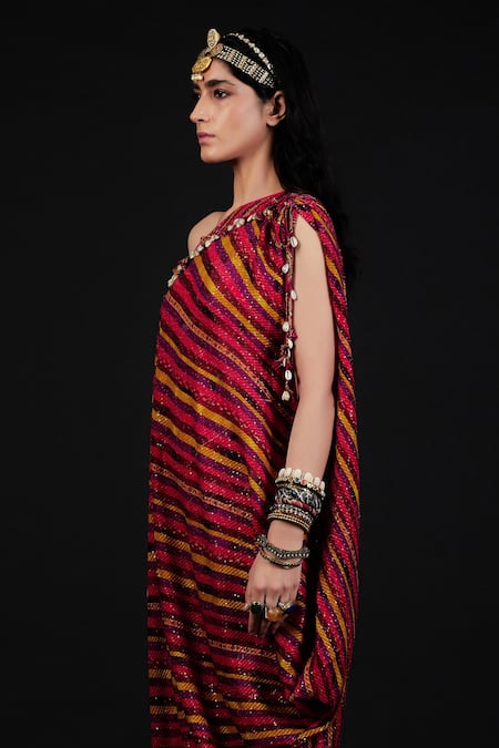 Aseem Kapoor Red Rasa One Shoulder Dress at Aza Fashions Aseem Kapoor_Red Rasa One Shoulder Dress_at_Aza_Fashions