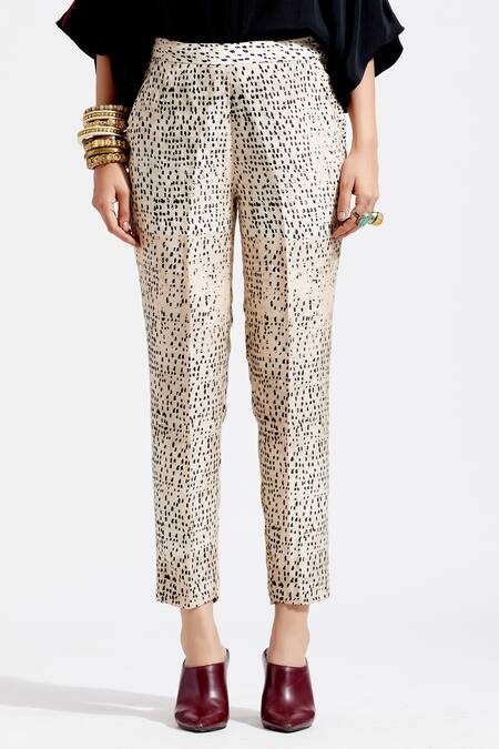 Aseem Kapoor_Beige Kurta Natural Crepe Trouser Mulmul Round Mitra Printed Set_Online_at_Aza_Fashions