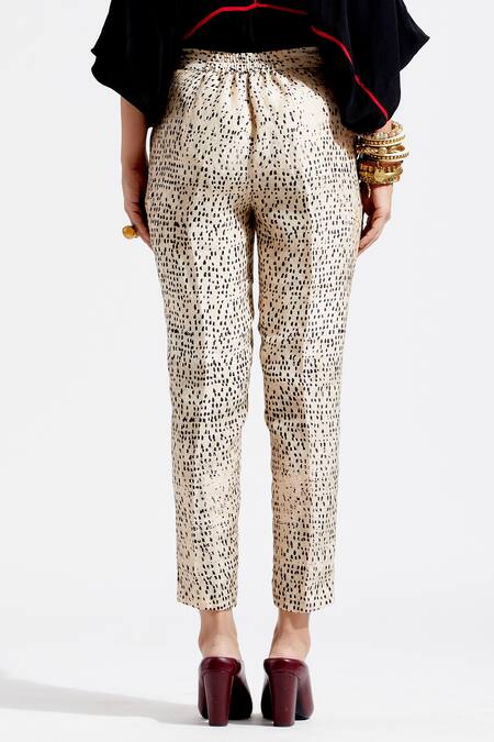 Buy_Aseem Kapoor_Beige Kurta Natural Crepe Trouser Mulmul Round Mitra Printed Set_Online_at_Aza_Fashions