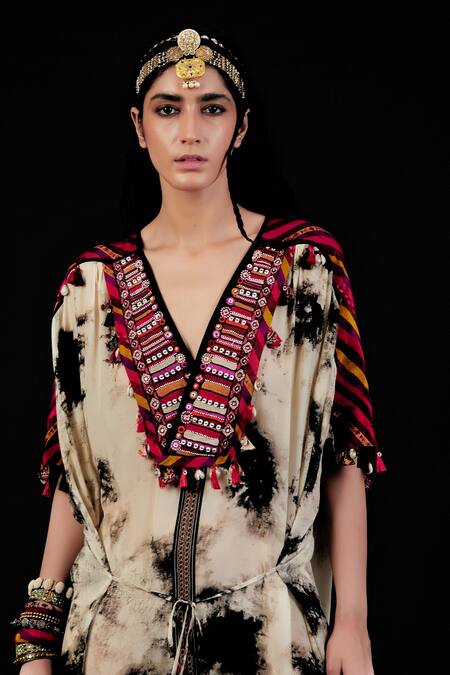 Aseem Kapoor Beige Natural Crepe V Neck Vayu Embroidered Kaftan Jumpsuit at Aza Fashions Aseem Kapoor_Beige Natural Crepe V Neck Vayu Embroidered Kaftan Jumpsuit _at_Aza_Fashions