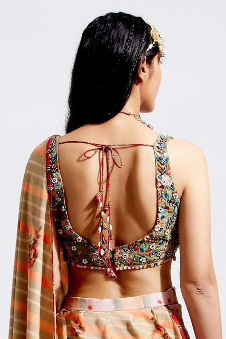 Shop Aseem Kapoor Multi Color Chanderi Scoop Neck Kalpa Embroidered Blouse at Aza Fashions Shop_Aseem Kapoor_Multi Color Chanderi Scoop Neck Kalpa Embroidered Blouse_at_Aza_Fashions