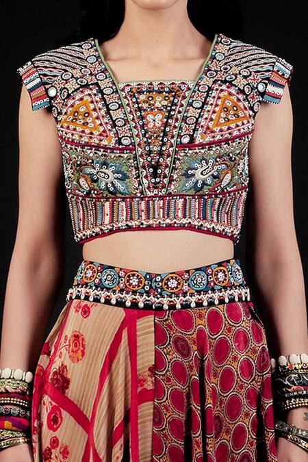 Buy_Aseem Kapoor_Multi Color Cotton Square Neck Kamya Embroidered Blouse_Online_at_Aza_Fashions