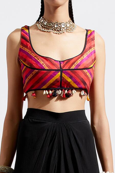 Aseem Kapoor_Multi Color Cotton U Neck Kalpa Striped Blouse_at_Aza_Fashions