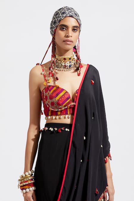 Buy_Aseem Kapoor_Multi Color Cotton Plunge Kama Striped Blouse_Online_at_Aza_Fashions