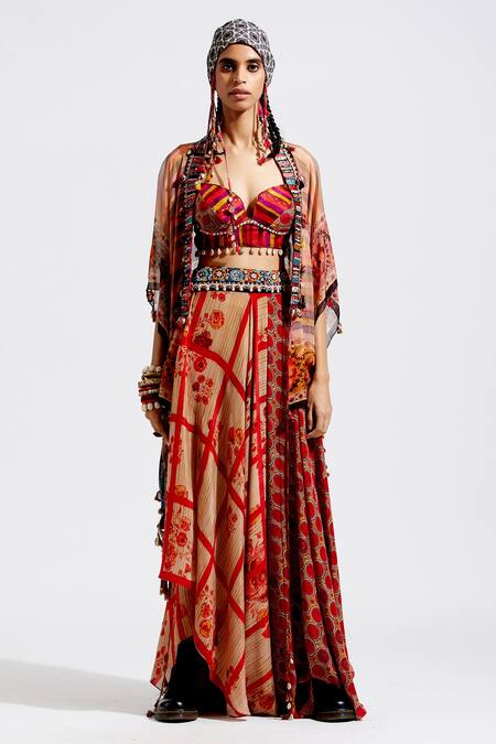 Aseem Kapoor_Multi Color Cotton Plunge Kama Striped Blouse_Online_at_Aza_Fashions