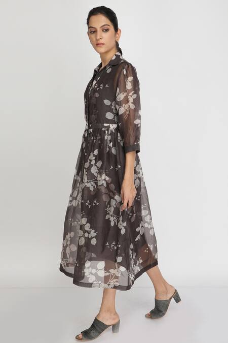 Buy Arcvsh By Pallavi Singh Grey Organza Bamberg Jacket Collar Dress Round Printed And Set Online at Aza Fashions Buy_Arcvsh By Pallavi Singh_Grey Organza Bamberg Jacket Collar Dress Round Printed And Set _Online_at_Aza_Fashions