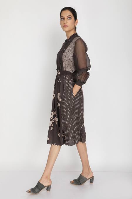 Buy Arcvsh By Pallavi Singh Grey Organza, Double Georgette Round Printed Pintuck Dress Online at Aza Fashions Buy_Arcvsh By Pallavi Singh_Grey Organza, Double Georgette Round Printed Pintuck Dress _Online_at_Aza_Fashions