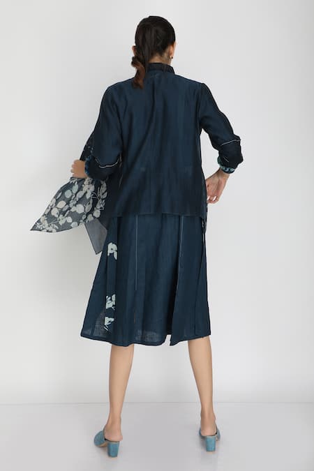Shop Arcvsh By Pallavi Singh Blue Linen Collared Neck Printed Shirt Dress at Aza Fashions Shop_Arcvsh By Pallavi Singh_Blue Linen Collared Neck Printed Shirt Dress _at_Aza_Fashions