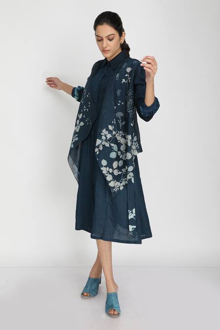 Buy Arcvsh By Pallavi Singh Blue Linen Collared Neck Printed Shirt Dress Online at Aza Fashions Buy_Arcvsh By Pallavi Singh_Blue Linen Collared Neck Printed Shirt Dress _Online_at_Aza_Fashions