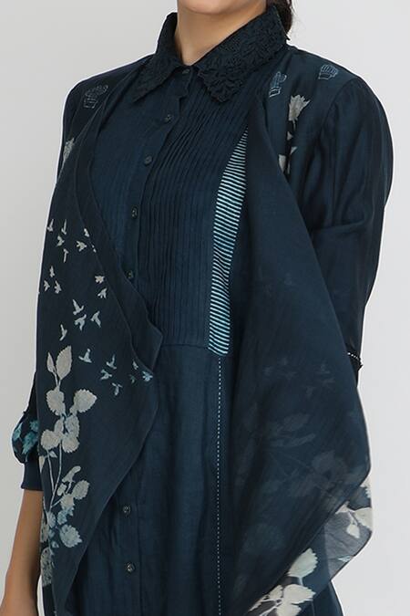 Arcvsh By Pallavi Singh Blue Linen Collared Neck Printed Shirt Dress at Aza Fashions Arcvsh By Pallavi Singh_Blue Linen Collared Neck Printed Shirt Dress _at_Aza_Fashions