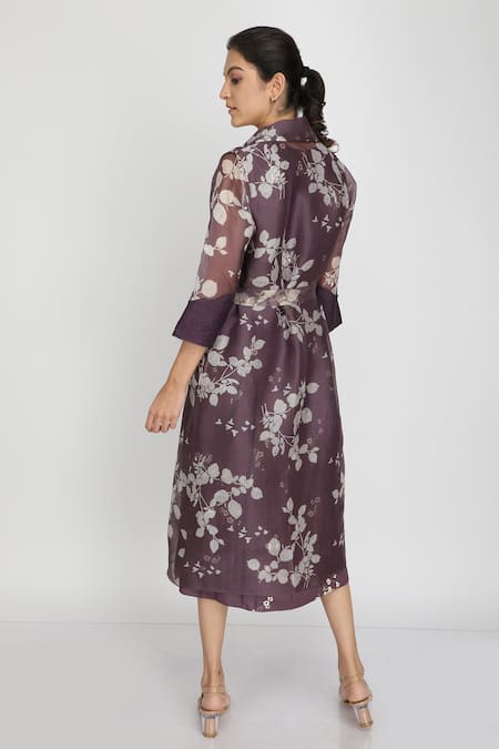 Shop Arcvsh By Pallavi Singh Purple Bamberg, Thick Organza Jacket Collar Dress Round Printed And Set at Aza Fashions Shop_Arcvsh By Pallavi Singh_Purple Bamberg, Thick Organza Jacket Collar Dress Round Printed And Set _at_Aza_Fashions