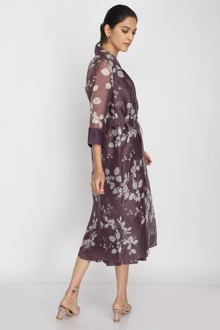 Arcvsh By Pallavi Singh Purple Bamberg, Thick Organza Jacket Collar Dress Round Printed And Set Online at Aza Fashions Arcvsh By Pallavi Singh_Purple Bamberg, Thick Organza Jacket Collar Dress Round Printed And Set _Online_at_Aza_Fashions