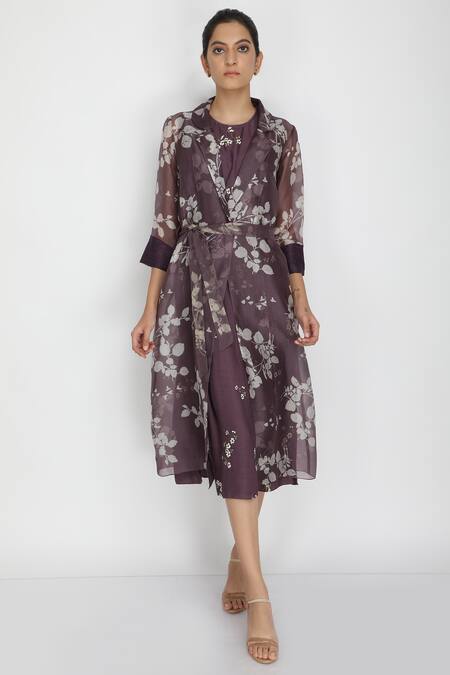 Buy Arcvsh By Pallavi Singh Purple Bamberg, Thick Organza Jacket Collar Dress Round Printed And Set Online at Aza Fashions Buy_Arcvsh By Pallavi Singh_Purple Bamberg, Thick Organza Jacket Collar Dress Round Printed And Set _Online_at_Aza_Fashions