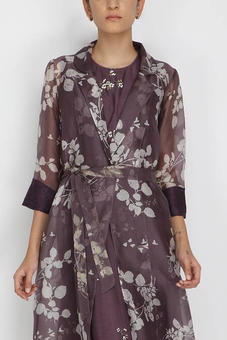 Arcvsh By Pallavi Singh Purple Bamberg, Thick Organza Jacket Collar Dress Round Printed And Set at Aza Fashions Arcvsh By Pallavi Singh_Purple Bamberg, Thick Organza Jacket Collar Dress Round Printed And Set _at_Aza_Fashions