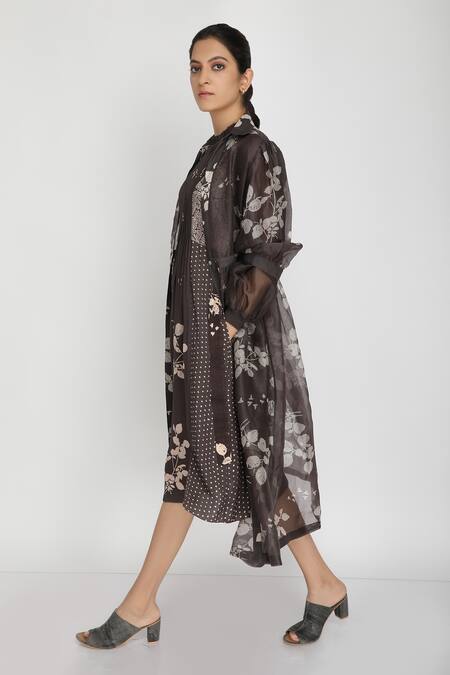 Buy Arcvsh By Pallavi Singh Grey Bamberg, Thick Organza Jacket Collar Dress Round Printed And Set Online at Aza Fashions Buy_Arcvsh By Pallavi Singh_Grey Bamberg, Thick Organza Jacket Collar Dress Round Printed And Set _Online_at_Aza_Fashions