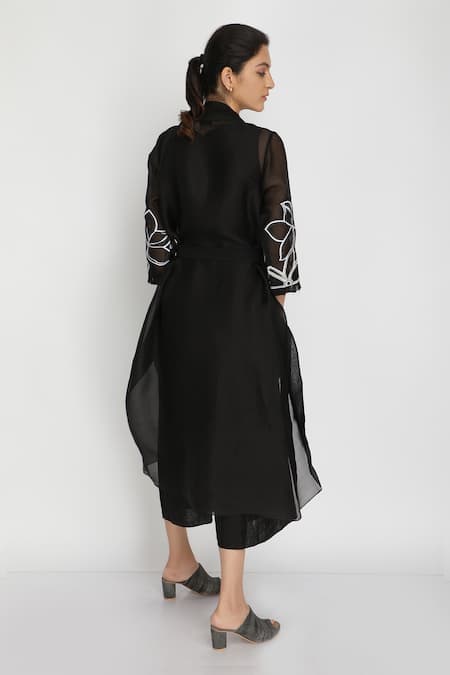 Shop Arcvsh By Pallavi Singh Black Organza, Linen Jacket Lapel Collar Jumpsuit Round And Set at Aza Fashions Shop_Arcvsh By Pallavi Singh_Black Organza, Linen Jacket Lapel Collar Jumpsuit Round And Set _at_Aza_Fashions