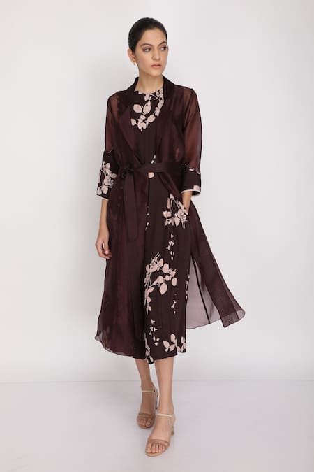 Arcvsh By Pallavi Singh Purple Organza Bamberg Jacket Lapel Collar Jumpsuit Round Printed And Set Online at Aza Fashions Arcvsh By Pallavi Singh_Purple Organza Bamberg Jacket Lapel Collar Jumpsuit Round Printed And Set _Online_at_Aza_Fashions