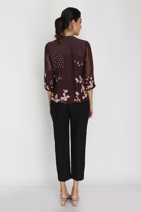 Shop Arcvsh By Pallavi Singh Purple Organza, Georgette Round Floral Print Top at Aza Fashions Shop_Arcvsh By Pallavi Singh_Purple Organza, Georgette Round Floral Print Top _at_Aza_Fashions