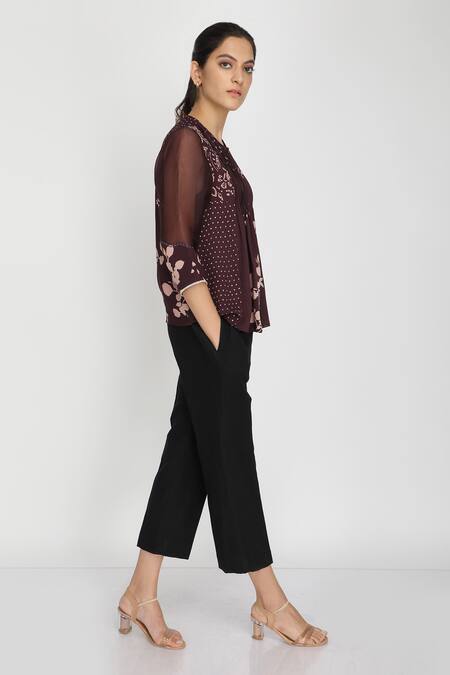 Arcvsh By Pallavi Singh Purple Organza, Georgette Round Floral Print Top Online at Aza Fashions Arcvsh By Pallavi Singh_Purple Organza, Georgette Round Floral Print Top _Online_at_Aza_Fashions