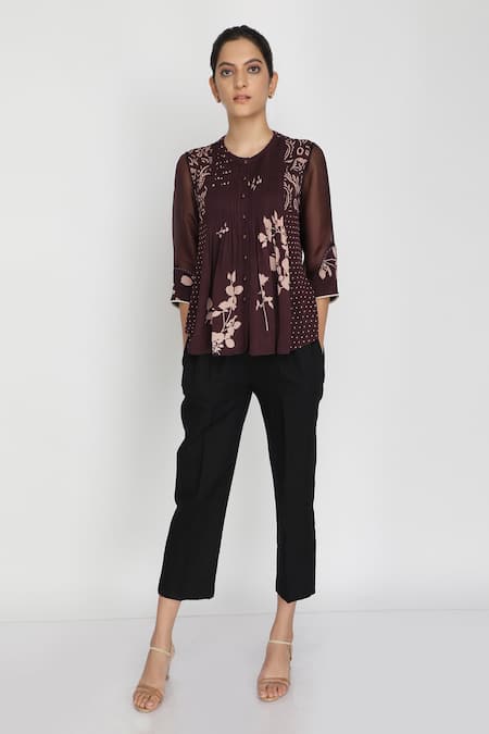 Buy Arcvsh By Pallavi Singh Purple Organza, Georgette Round Floral Print Top Online at Aza Fashions Buy_Arcvsh By Pallavi Singh_Purple Organza, Georgette Round Floral Print Top _Online_at_Aza_Fashions