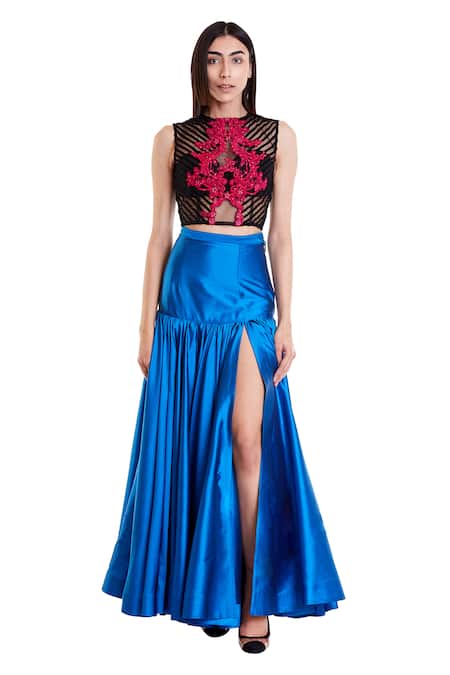 Siddartha Tytler Black Net Round Embroidered Crop Top Online at Aza Fashions Siddartha Tytler_Black Net Round Embroidered Crop Top _Online_at_Aza_Fashions