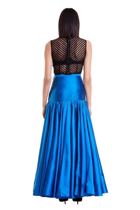 Shop Siddartha Tytler Black Net Round Embroidered Crop Top at Aza Fashions Shop_Siddartha Tytler_Black Net Round Embroidered Crop Top _at_Aza_Fashions