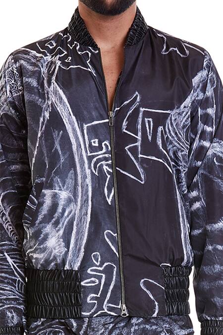 Siddartha Tytler_Black Taffeta Printed Jacket And Jogger Set _Online_at_Aza_Fashions