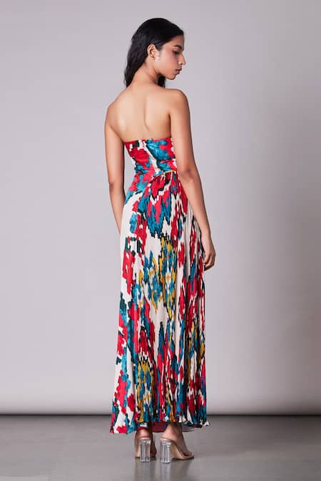 Saaksha & Kinni Ikat Print Bandeau Pleated Dress 