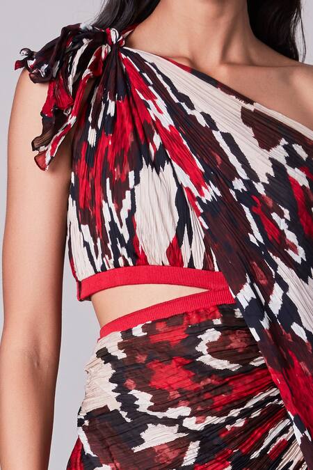 Saaksha & Kinni Multi Color Chiffon, Cotton Silk Asymmetric Draped Saree Dress Online at Aza Fashions Saaksha & Kinni_Multi Color Chiffon, Cotton Silk Asymmetric Draped Saree Dress_Online_at_Aza_Fashions